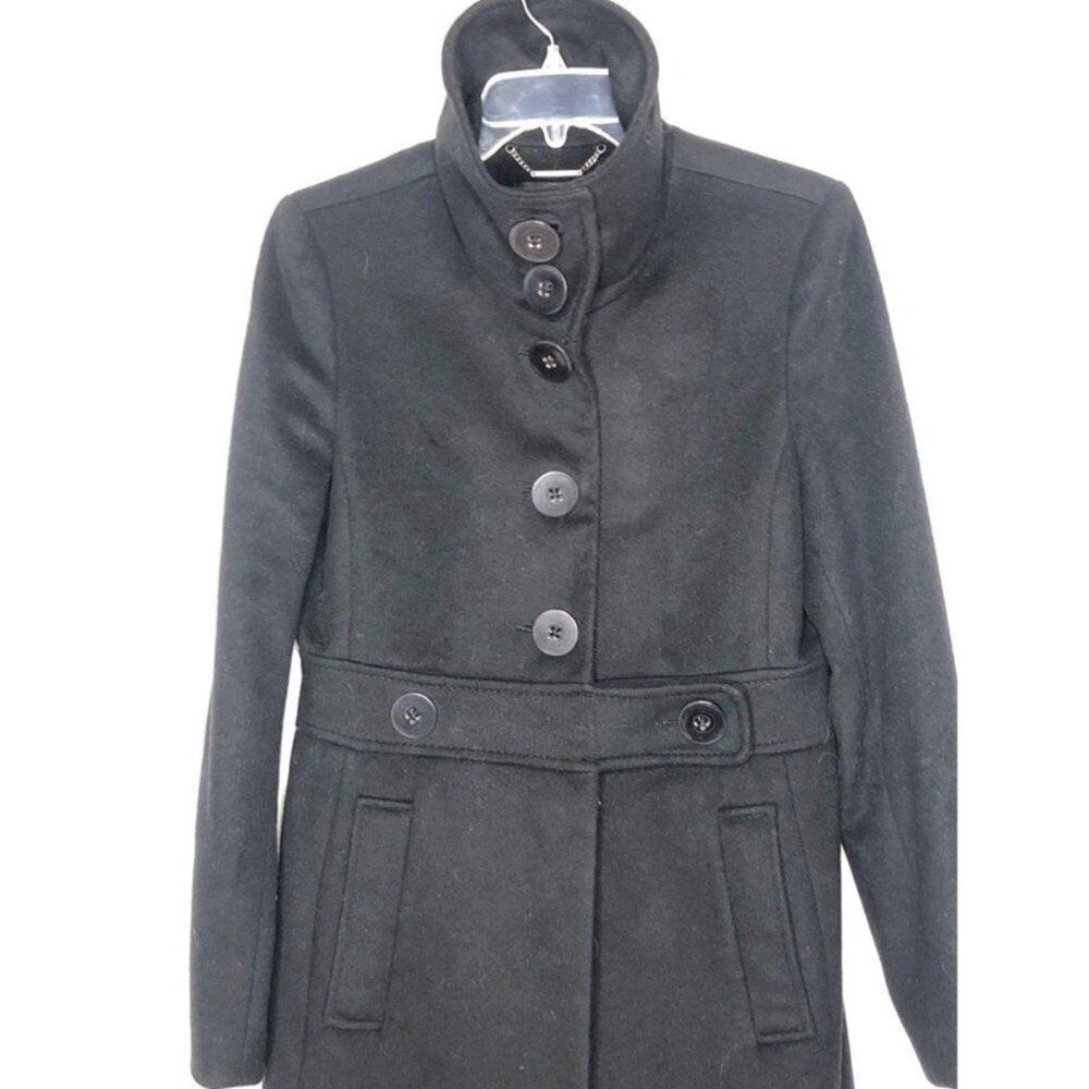 Club Monaco Wool Funnel Neck Coat Dark Academia Minimalist Modern Black M $349